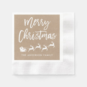 Kraft Modern Brush Script Santa Christmas Napkins