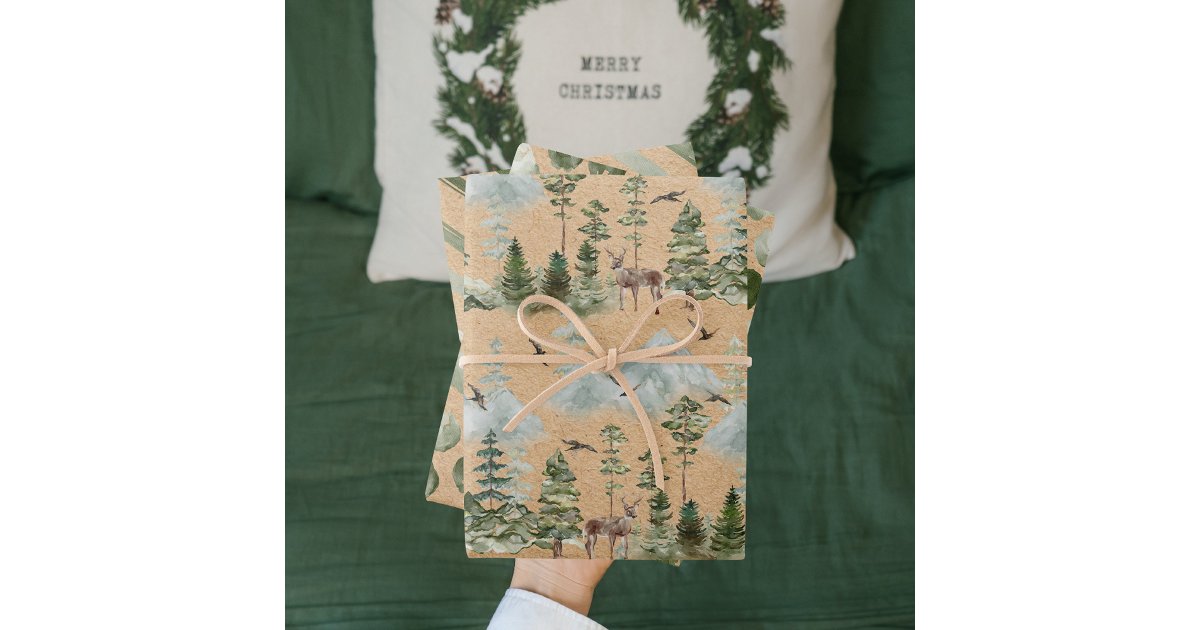 Kraft Modern Green Christmas Pattern Wrapping Paper Sheets | Zazzle