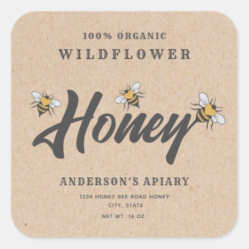 Kraft  Modern heart honey bee honey jar  Square Sticker