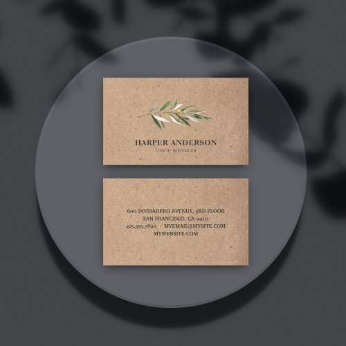 Kraft Modern Minimal Green Olive Tree Professional Business Card