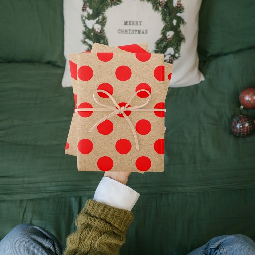 Kraft Modern Red Christmas Dots And Stripes Wrapping Paper Sheets