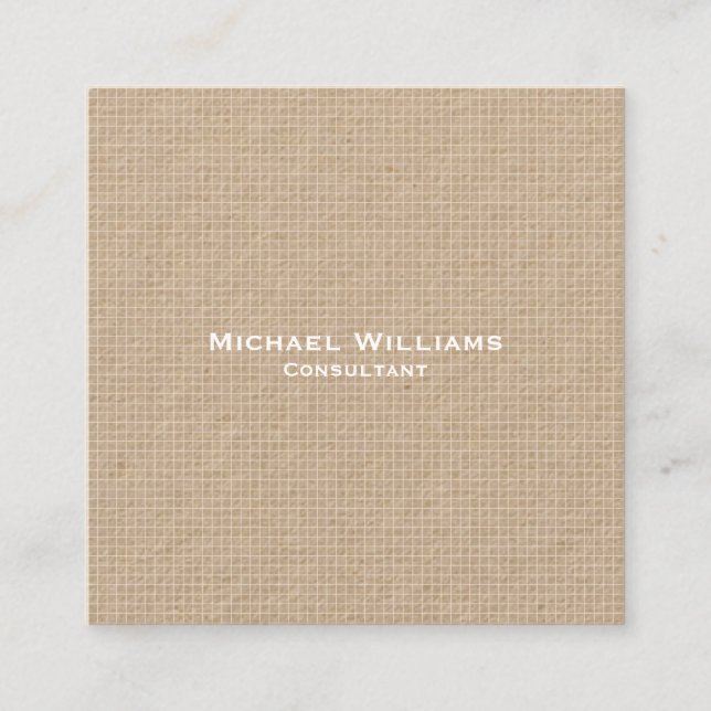 Kraft Modern Trendy Checks Minimalist Professional Square Business Card (Front)