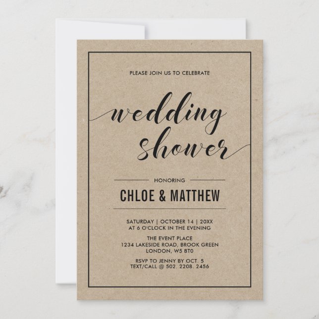 Kraft Modern Typography Couples Wedding Shower Invitation (Front)