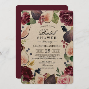 Kraft Moody & Rustic Burgundy Figs & Flowers Frame Invitation