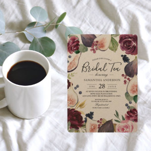 Kraft Moody & Rustic Burgundy Figs & Flowers Frame Invitation