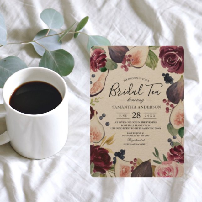 Kraft Moody & Rustic Burgundy Figs & Flowers Frame Invitation (Creator Uploaded)