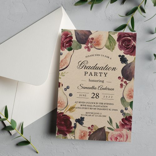 Kraft Moody  Rustic Burgundy Figs  Flowers Frame Invitation