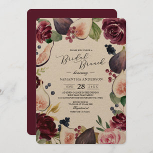 Kraft Moody & Rustic Burgundy Figs & Flowers Frame Invitation