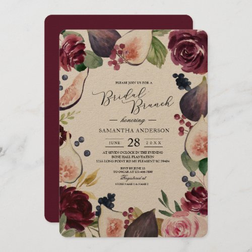 Kraft Moody  Rustic Burgundy Figs  Flowers Frame Invitation