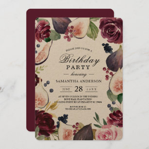 Kraft Moody & Rustic Burgundy Figs & Flowers Frame Invitation