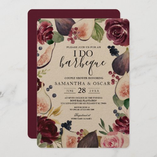 Kraft Moody  Rustic Burgundy Figs  Flowers Frame Invitation