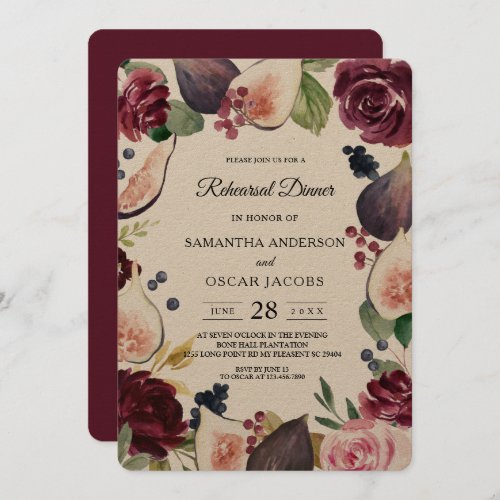 Kraft Moody  Rustic Burgundy Figs  Flowers Frame Invitation