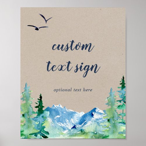 Kraft Mountain Cards  Gifts Custom Text Sign