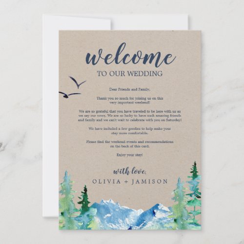Kraft Mountain Wedding Welcome Letter  Itinerary