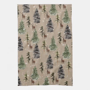 Kraft Natural Winter Woodland Snowy Spruce & Stag Kitchen Towel