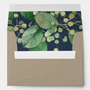 KRAFT NAVY BERRY LEAFY FOLIAGE GREENERY ADDRESS ENVELOPE