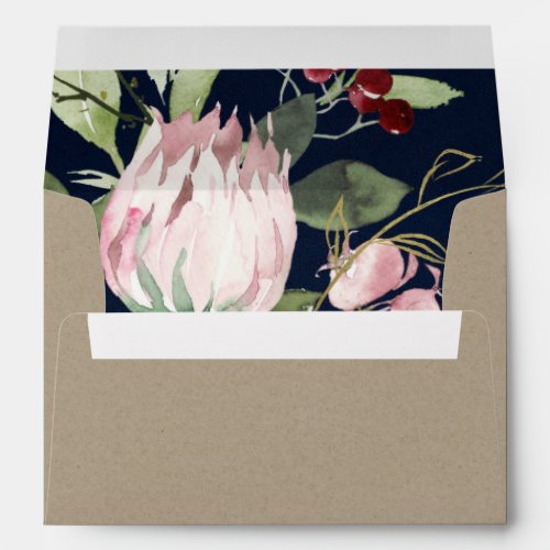 KRAFT NAVY BLUSH BURGUNDY PROTEA FLORAL ADDRESS ENVELOPE