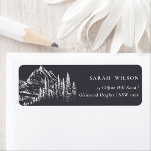 Kraft Navy Pine Wood Mountain Sketch Address Label