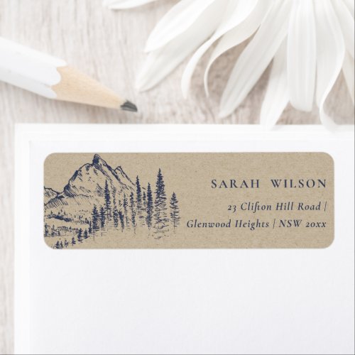 Kraft Navy Pine Wood Mountain Sketch Address Label