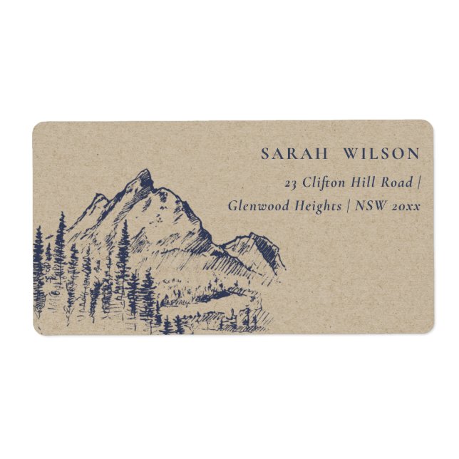 Kraft Navy Pine Woods Mountain Sketch Address Label (Front)