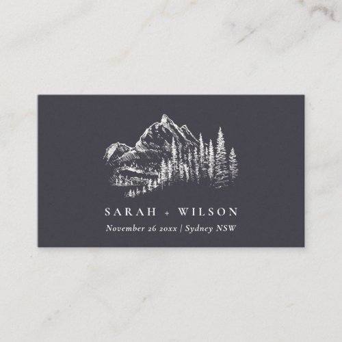 Kraft Navy Pine Woods Mountain Sketch Wedding Place Card