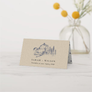 Kraft Navy Pine Woods Mountain Sketch Wedding Place Card
