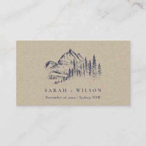 Kraft Navy Pine Woods Mountain Sketch Wedding Place Card
