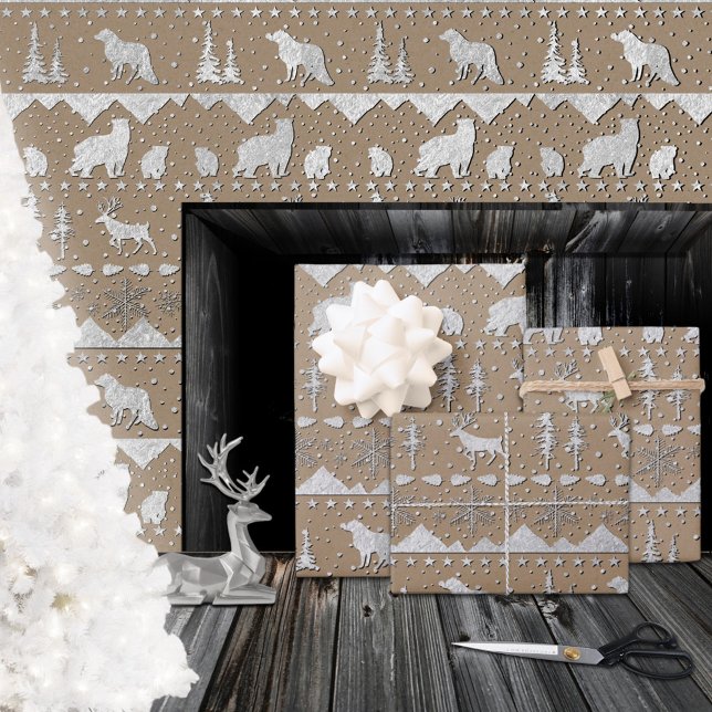 Kraft Nordic Sweater Winter Animals Raised Silver Wrapping Paper Sheets (Kraft Nordic Sweater Winter Animals Raised Silver Wrapping Paper Sheets)