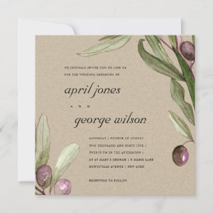 KRAFT OLIVE WATERCOLOR FOLIAGE WEDDING INVITE
