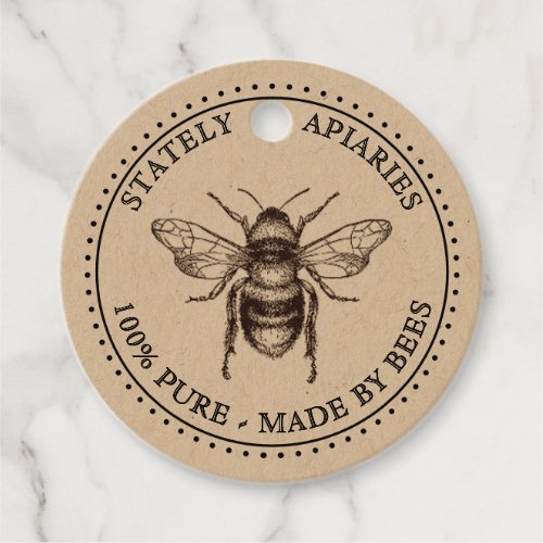 Kraft or White Bee Apiary Honey Jar Neck Tag