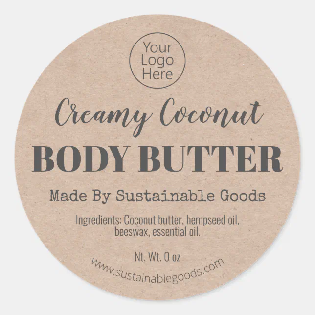 Kraft Organic Handmade Body Butter Logo Labels Zazzle