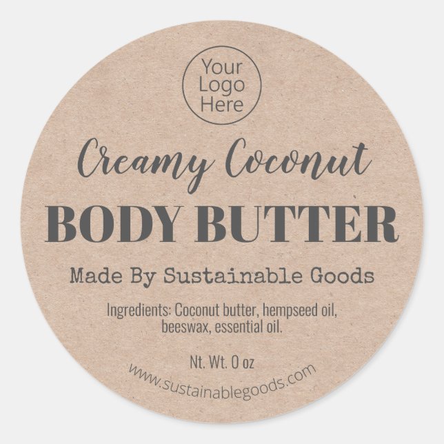 Kraft Organic Handmade Body Butter Logo Labels (Front)