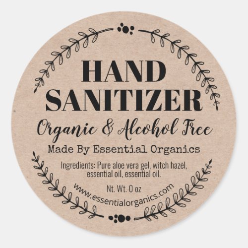 Kraft Organic Handmade Hand Sanitizer Labels