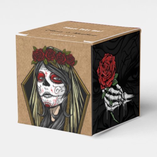 Kraft Painted Skull Face Roses Gothic Wedding Favor Boxes
