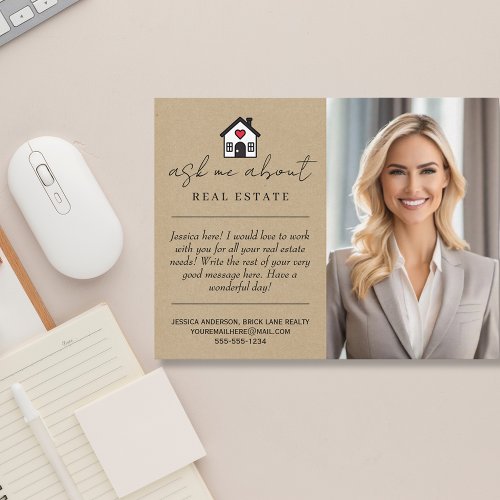 Kraft Paper Ask Me About Real Estate Promotional  Postcard