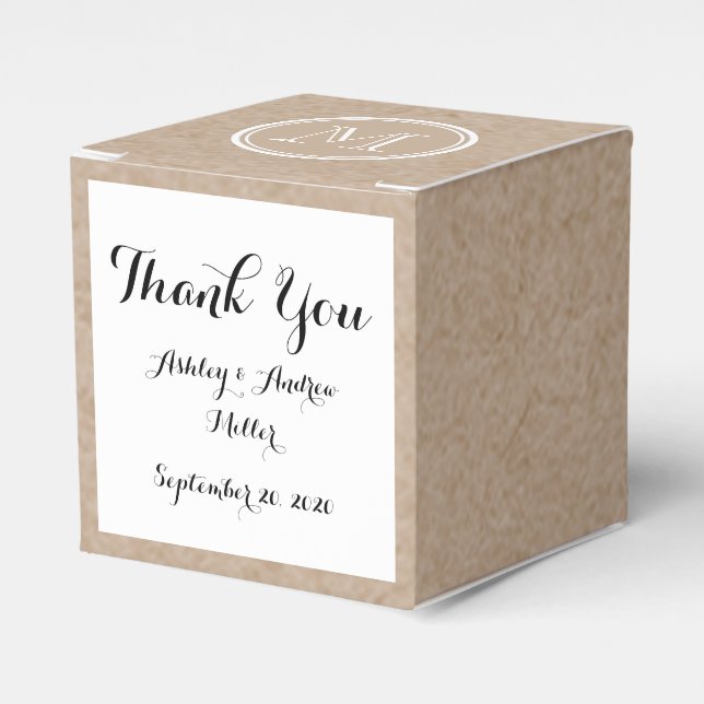 Kraft Paper Background Monogram Favor Boxes (Front Side)