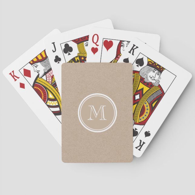 Kraft Paper Background Monogram Poker Cards (Back)