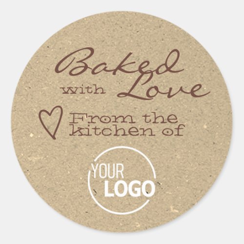 Kraft Paper Baked with Love Logo Template Heart  Classic Round Sticker