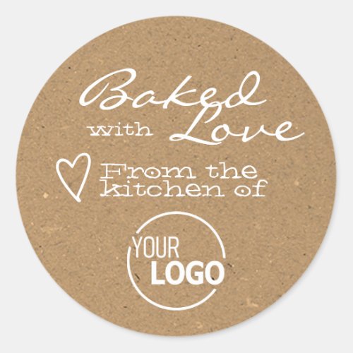 Kraft Paper Baked with Love Logo Template Heart Classic Round Sticker
