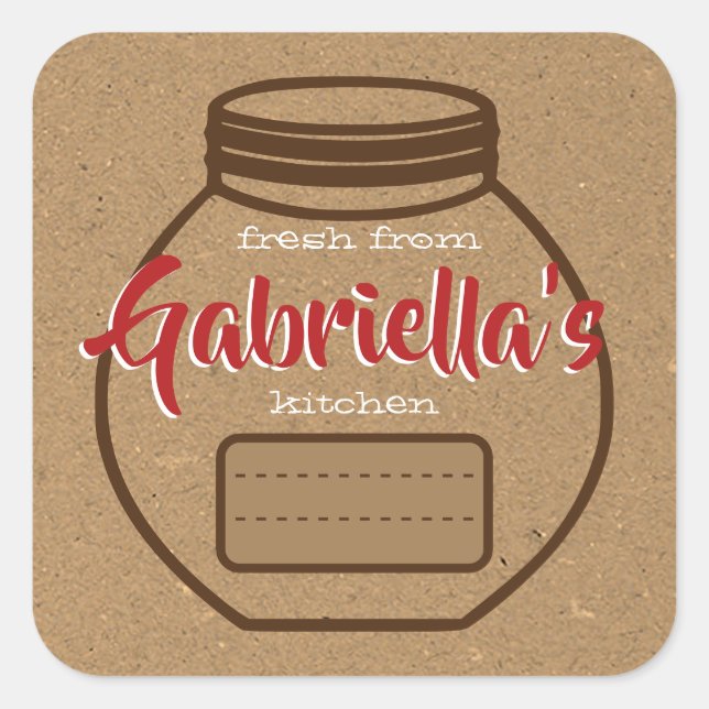 Kraft Paper Brown Red Jam Jar Food Labels Blank (Front)