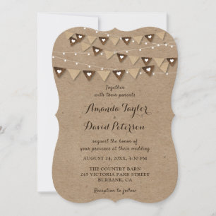 Kraft Paper Burlap Bunting String Lights Wedding Invitation