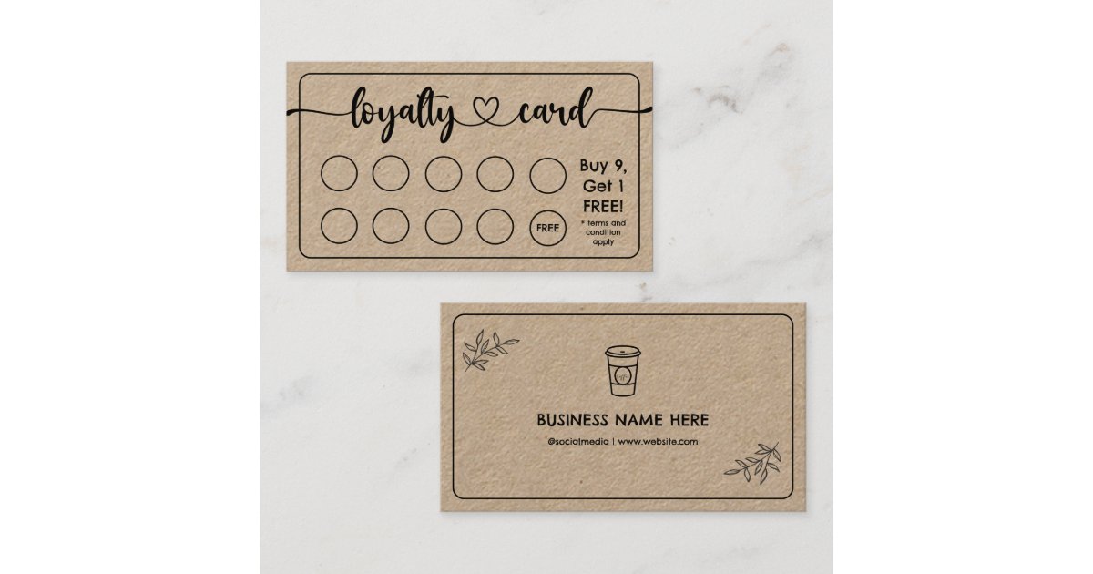 Kraft Paper Café Coffee Shop Add Your Logo Loyalty Card | Zazzle