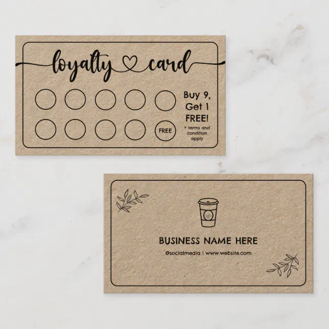 Kraft Paper Café Coffee Shop Add Your Logo Loyalty Card | Zazzle