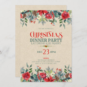 Kraft paper & Christmas flowers border Invitation