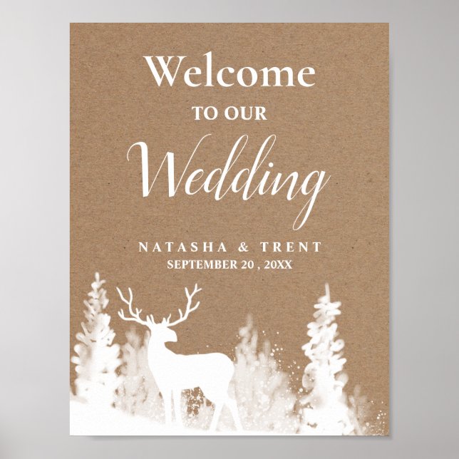 Kraft Paper Christmas Wedding Welcome Sign (Front)