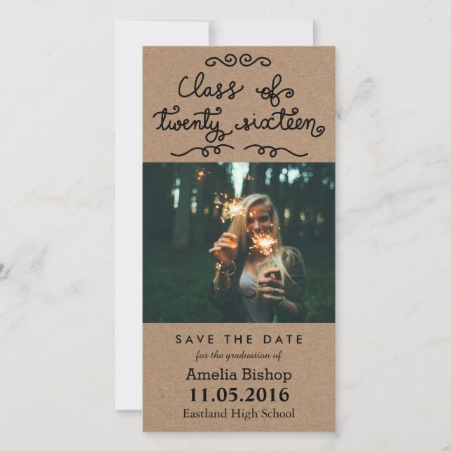 Kraft Paper Class Of 2016 Typography Save The Date (Front)