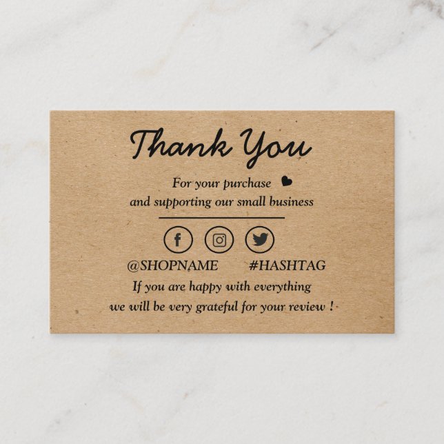 Kraft paper custom logo thank you  business card (Front)