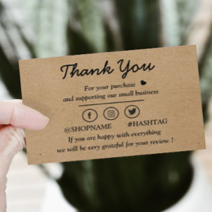 Kraft paper custom logo thank you business card