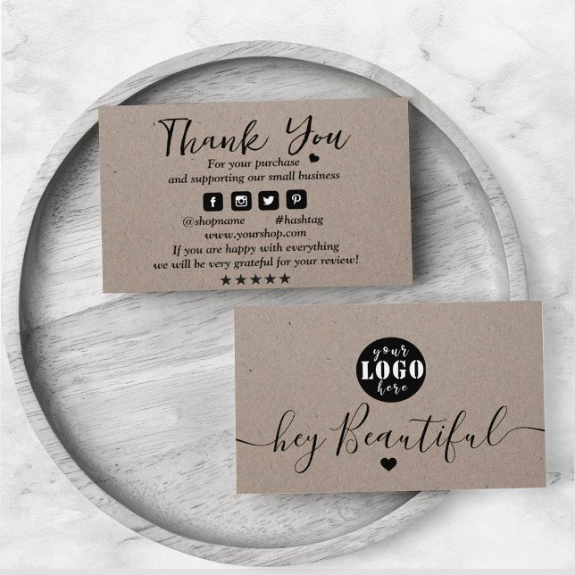 Kraft Paper Custom Logo Thank You Earthy  Business Card (Creator Uploaded)