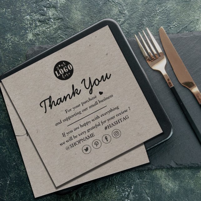 Kraft Paper Custom Logo Thank You Earthy Square Business Card (Creator Uploaded)